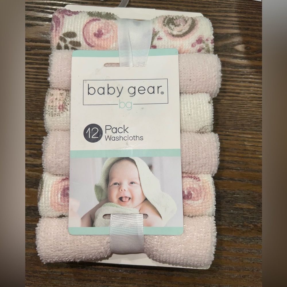Baby Gear Floral and Pink Washcloths - 12 pack - NEW